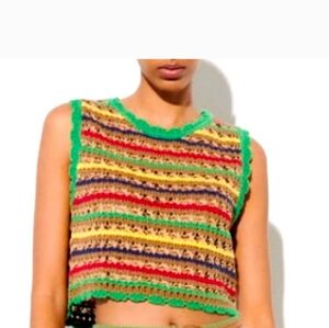 Zara Red and Yellow Boxy Crop Tank Top